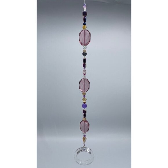 Beaded Suncatcher - Purple Gold - Clear Crystal Prism Ring - Hanging Decor - Picture 5 of 16
